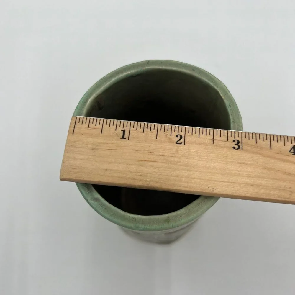 Tulip green studio pottery Asian inspired stamp signed spring vase